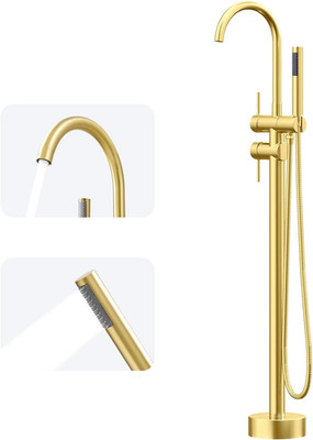 Floor Mount Freestanding Bathtub Faucet   High-Flow Gooseneck Spout Tub Filler