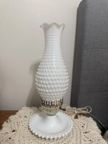 Vintage Hobnail Milk Glass 1950s Table Lamp 14" Tall