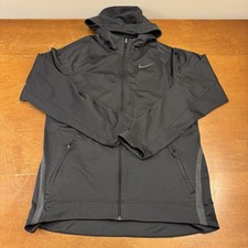 Nike Jacket Mens Large Black Dri Fit Hoodie Full Zip Training Long Sleeve