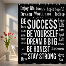 Inspirational Black and White Shower Curtain with Motivational Quotes