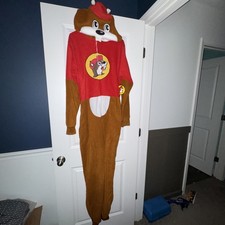 Buc-ee  s Beaver Adult Union Suit Pajamas Fleece Costume Hooded Bodysuit S /M