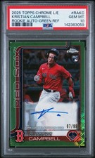 Kristian Campbell 2025 Topps Chrome LogoFractor Green Refractor Auto /99 PSA 10