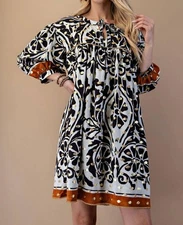 Gigio Foil Bold Print Bohemian Dress Black Gold