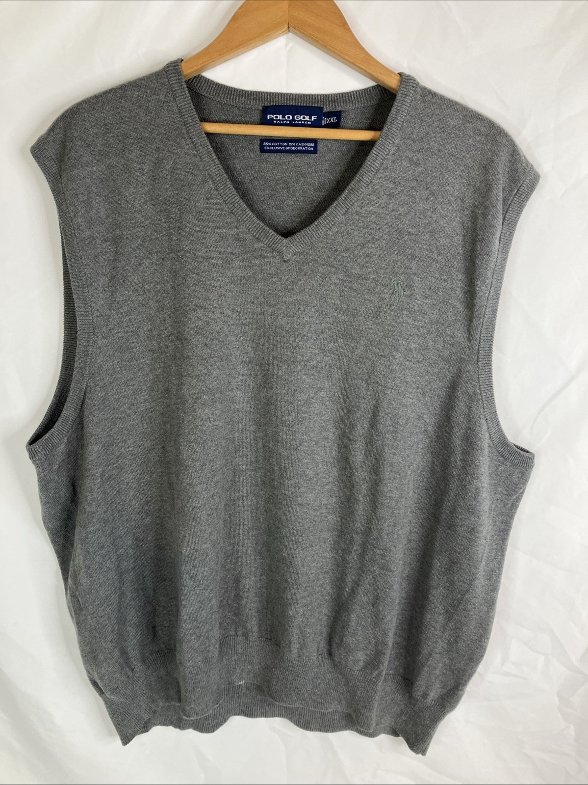 Polo Golf Ralph Lauren Scollo a V Uomo 2XL Golf Gilet Grigio Crest Logo Pony