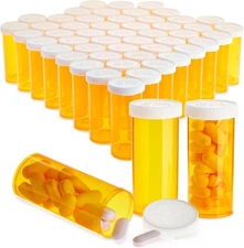 50 Pack Empty Pill Bottles with Caps, 8-Dram Orange Medicine