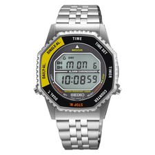Seiko Mens Digital Watch with Black and Yellow Dial Silver Bracelet SMGG17P1