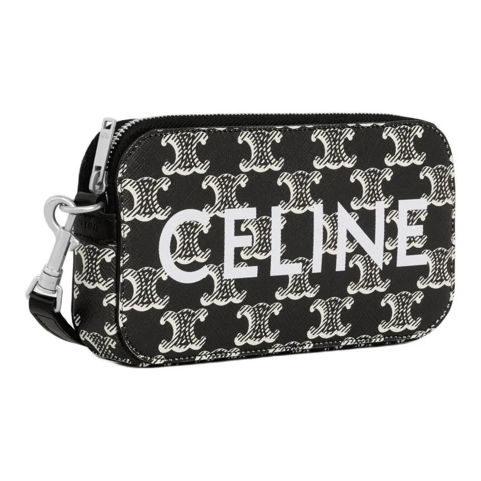 CELINE Men's Shoulder Crossbody Clutch Bag Black with White 6.8x1
