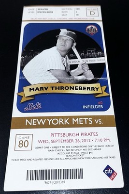 David Wright NY New York Mets Franchise/Team Hit Record Full Ticket 9/26/2012