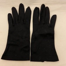  6254 Vintage Womens Black Nylon Dress Gloves with Button closure Size M