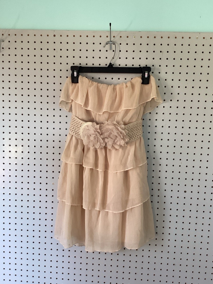 NWT Womens M 5-7 Cream Strapless Belted Dress New Summer Wedding