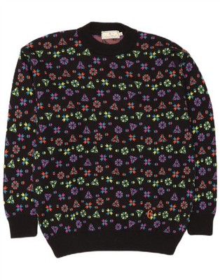 Conte of Florence Mens Crew Neck Jumper Sweater Large Black Geometric Wool AQ05