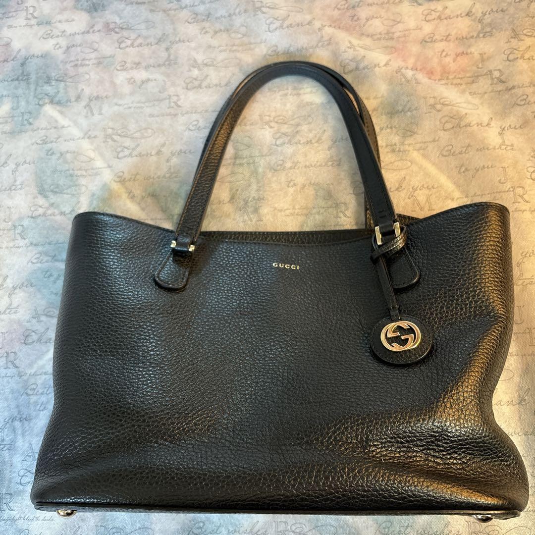 Gucci Black Leather Tote Bag Designer Shoulder Handbag for Everyday Use