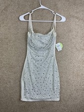 Windsor Bodycon Dress Womens Small Stretch Mini Cowl Neck Rhinestone White