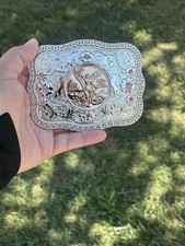 Beautiful Pink Gem Centenario Belt Buckle