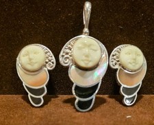 Beautiful Sajen Pendant Earrings Goddess Face Set - 3 Pieces Sterling 925 Silver