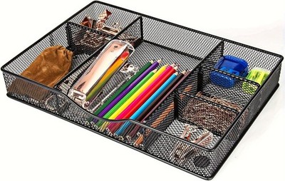 Desk Drawer Organizer Tray Metal Mesh Organizers Office 6 Adjustable Compartment