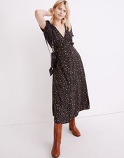 Madewell Floral Puff-Sleeve Faux-Wrap Cottagecore Midi Dress Stem Scatter size 0