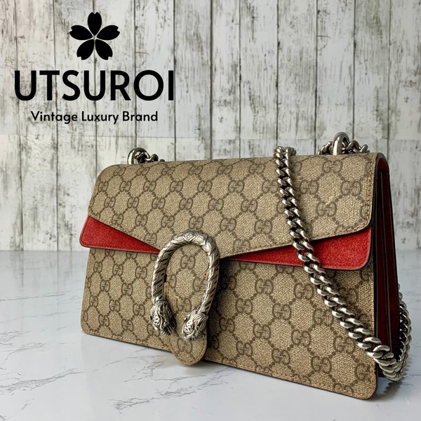 GUCCI Dionysus Medium GG Supreme Chain Crossbody Shoulder Bag Auth【Very Good】