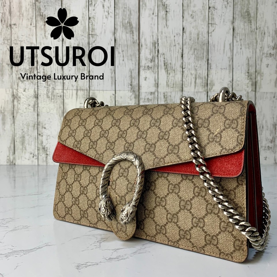GUCCI Dionysus Medium GG Supreme Chain Crossbody Shoulder Bag Auth【Very Good】