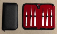 6 Piece Precision Stainless Steel Tweezer Set with Storage Case,Fine, Curve Tips
