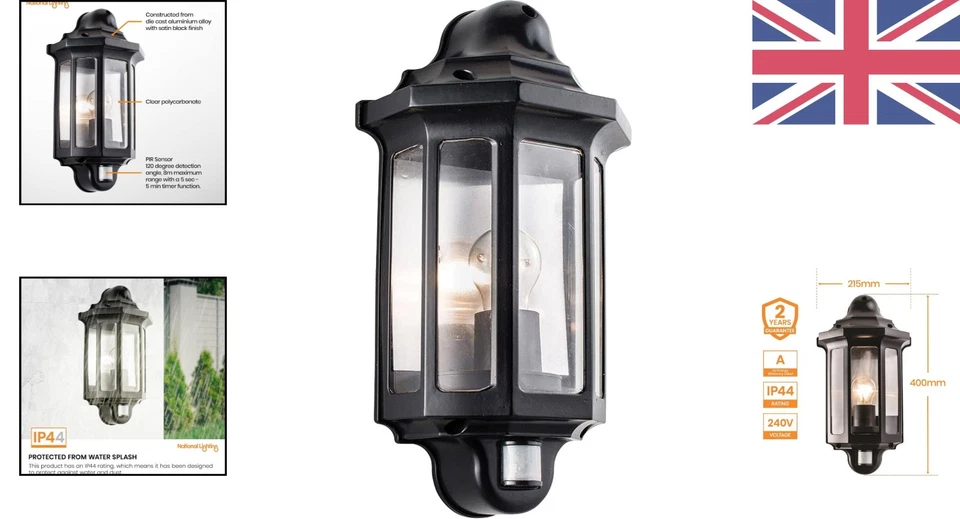 Stylish Black Outdoor Wall Light with Motion Sensor - Ideal for Gardens & Patios - Image 2 of 4
