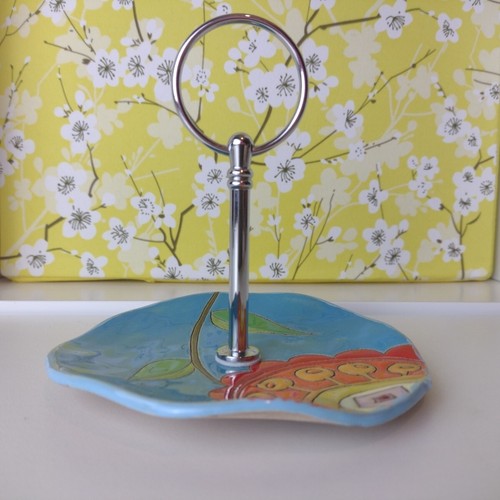 Handmade Studio Pottery Ring Holder Jewellery Stand Trinket Dish Blue Colourful - Picture 4 of 11