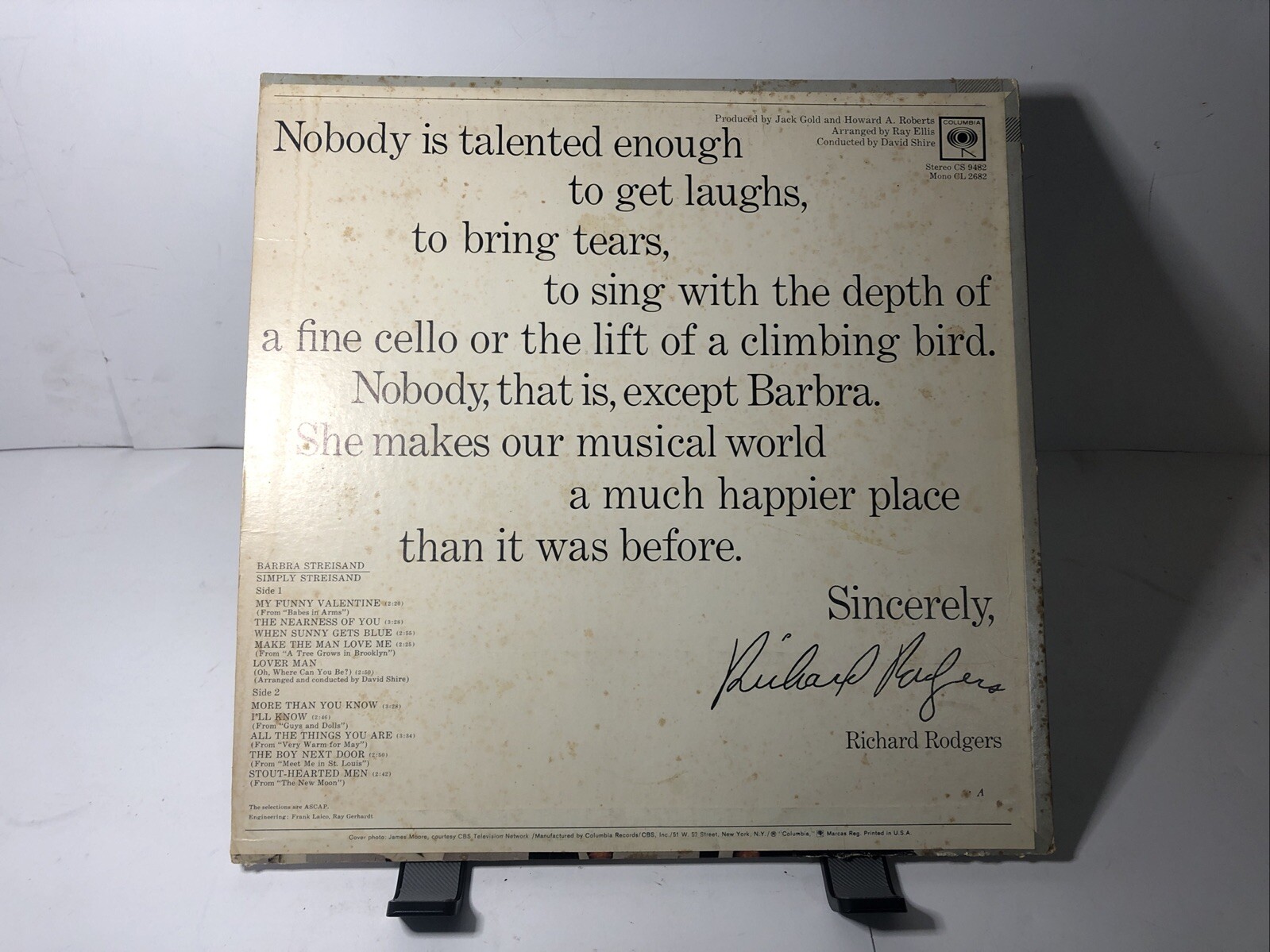 Barbra Streisand Simply Streisand CS 9482 VG LP 12in Vinyl Record Album thumbnail 4