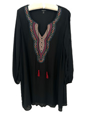 Sami & Jo Black Boho Shift Dress size 2X Open Split Sleeve Embroidery Trim 