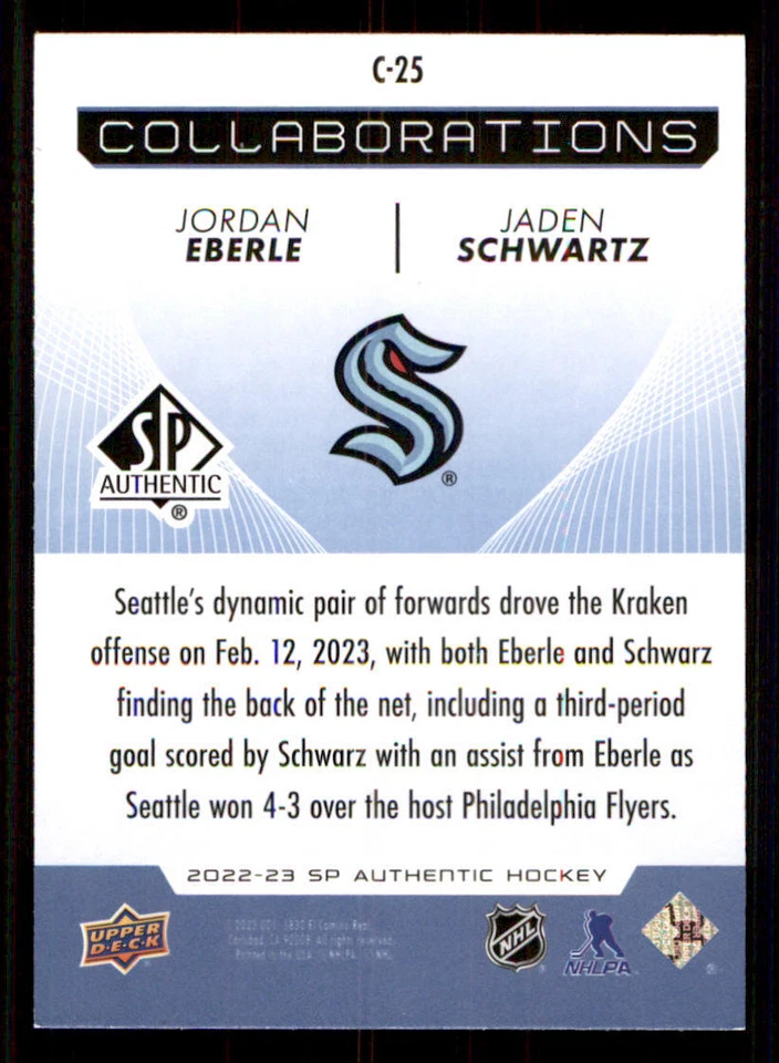 2022-23 SP Authentic Collaborations #C25 Jordan Eberle/Jaden Schwartz - Image 2 of 2