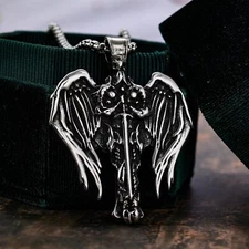 Vintage Punk Style Big Wings Guardian Angel Stainless Steel Pendant Necklaces