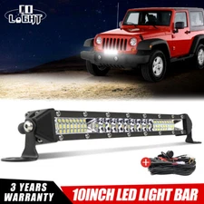 10'' inch LED Light Bar Spot Flood Work Driving+Wire kit for Jeep UTV ATV 4WD