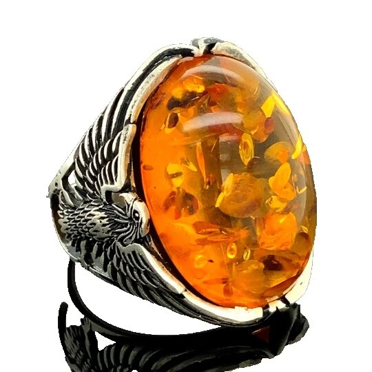 Amber Sterling Silver Rings for Men