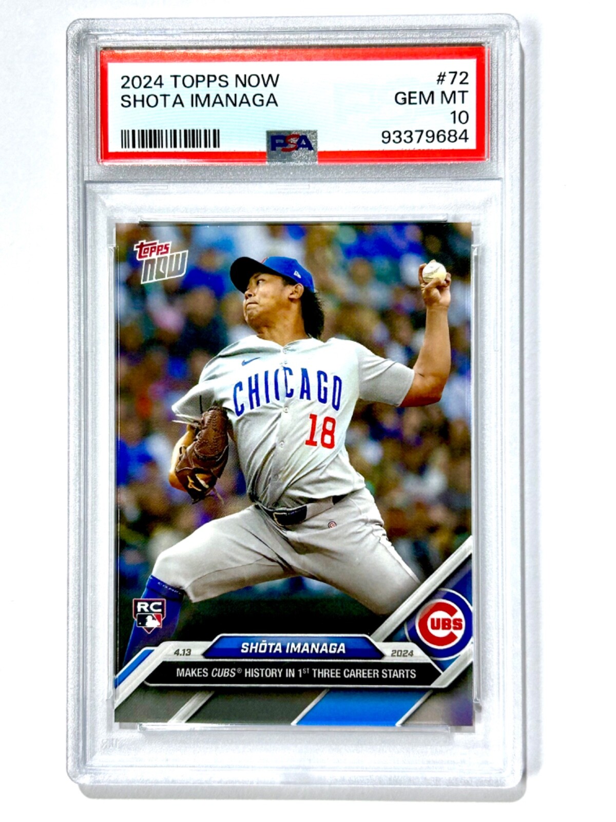 2024 Topps Now SHOTA IMANAGA #72 - PSA-10 - Chicago CUBS - RC
