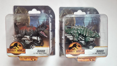 2 x Jurassic World Pull Back Power Dino Fahrzeug Figur Zoom Riders