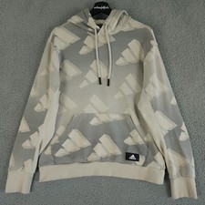 Adidas Hoodie Mens Large Cream Gray AOP Print Hooded Sweatshirt M FI GFX Sweater