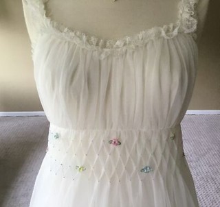 VTG GOTHAM Lingerie Chiffon Double Layer Smocked Nightgown Slip 32 S Nylon