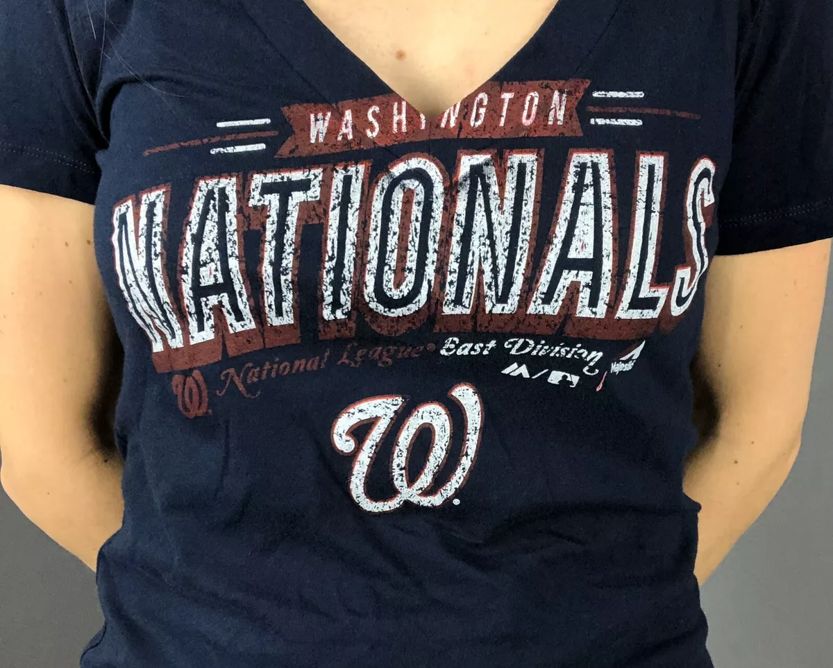 Washington Nationals Women's T-Shirt - Navy Blue V-Neck (S,M,L)