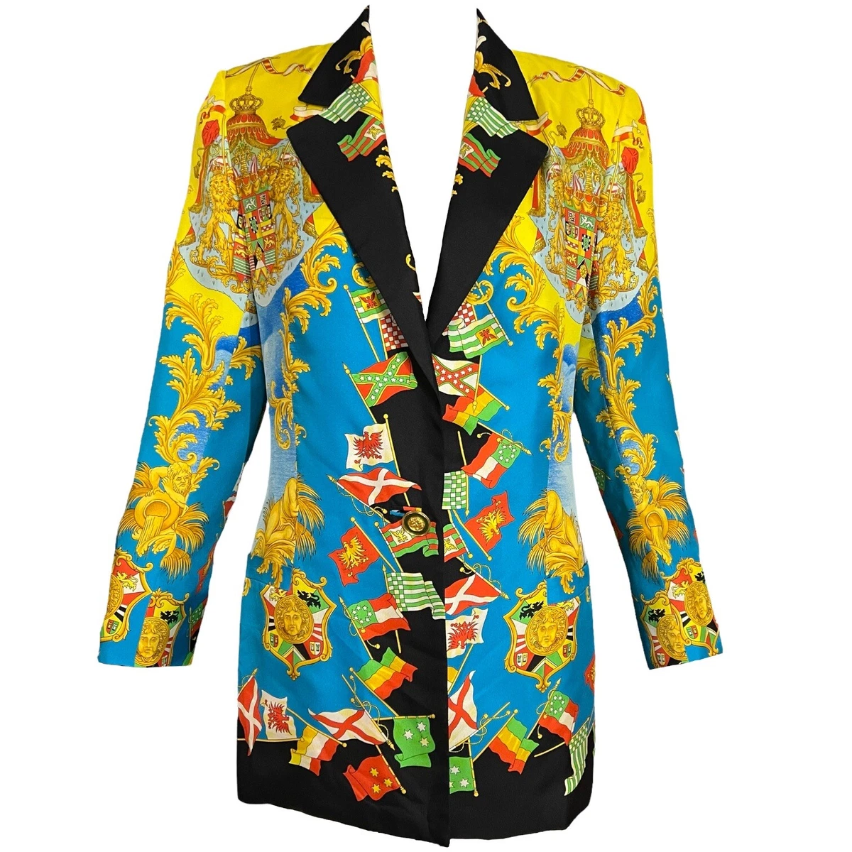 S/S 1993 Gianni Versace Baroque Flags Silk Blazer Jacket Miami