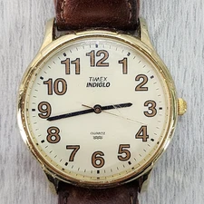 Vintage Watch Woman's Timex Indiglo Quartz Brown Leather Band Needs Battery
