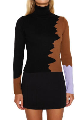 Women's Turtleneck Color Block Fitted High Neck Sweater Neu 01098 ..