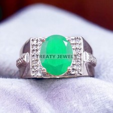 Emerald Oval Cut Gemstone With 925 Sterling Silver Ring For Men's A283