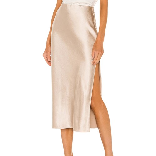 Side Split Women Satin Silk Midi Skirt High Waist Solid Color Elegant Skirts - Picture 4 of 28