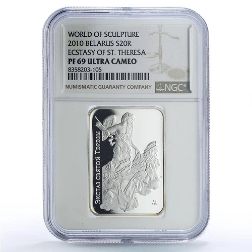 Belarus 20 roubles Ecstasy St Theresa World Sculpture Art PF69 NGC Ag coin 2010