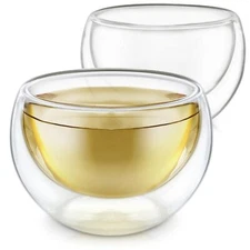 Double Walled Cups 5 Oz / 150 Ml “ Set Of 2 Insulated Glass Cups For Tea Coffe