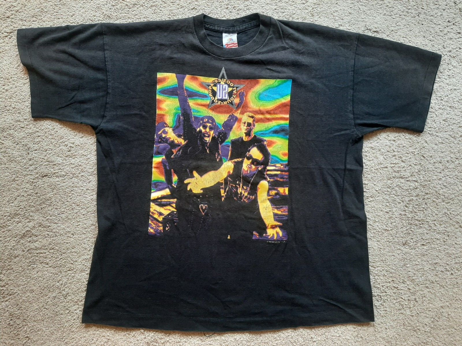 T-shirt U2 Vintage French Tour 1993 — Édition Crew Rare, Taille XL, Bleu, Occasion Très Bon état