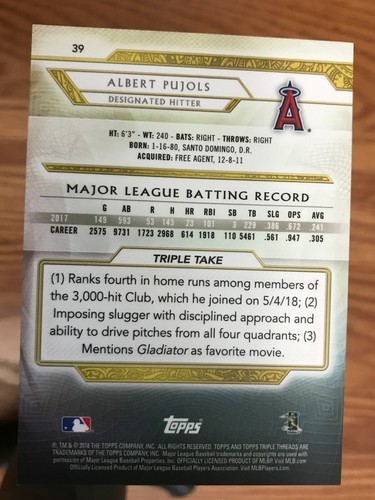 2018 topps triple threads baseball card Albert Pujols - Picture 2 of 2