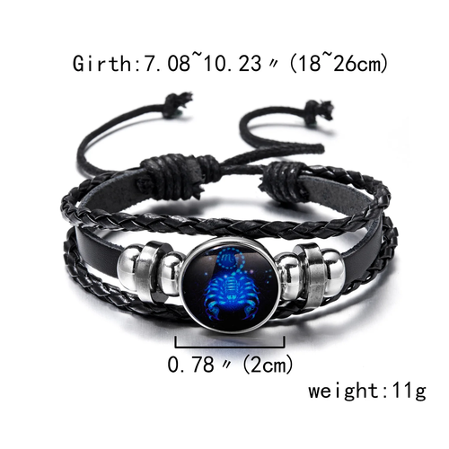 Luminous Zodiac Sign Charm Bracelets for Men & Women - Vintage Leather Wrap - Bild 3 von 24