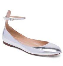 NEW VALENTINO Tan-Go Metallic Leather Ankle-Strap Ballet Flats (Size 38.5)-$725