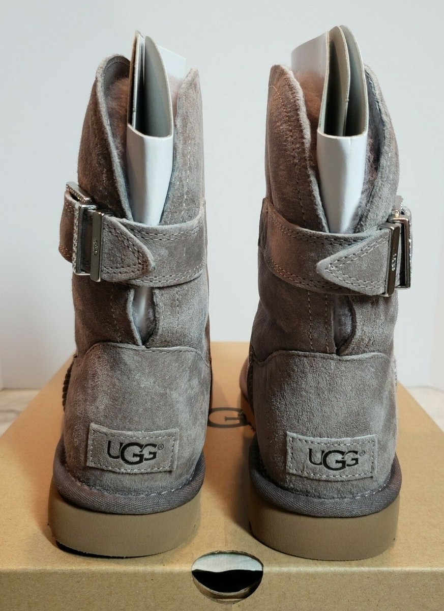 UGG Women's Remora Buckle Boots Stormy Grey Suede Sheepskin