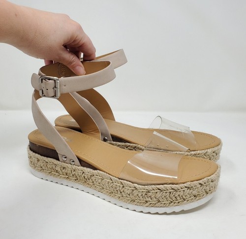 Soda Ankle Strap Clear and Tan Straps Espadrille Platform Sandal Shoes Size  10 | eBay